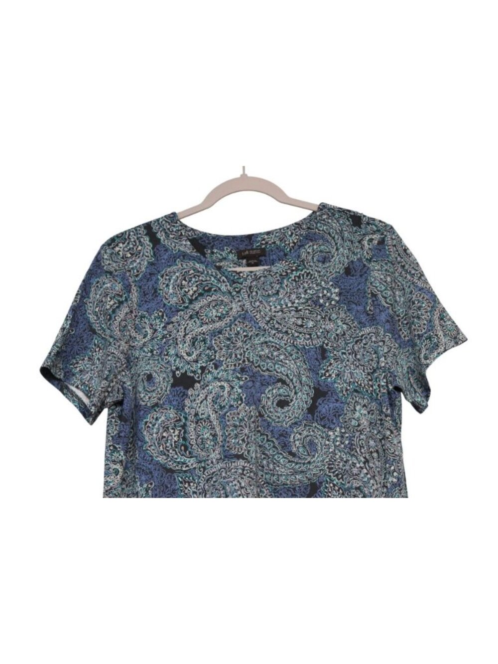 J Jill Wearever Collection Dress Medium Paisley Stretch Knit Knee Length Pockets - Picture 2 of 13